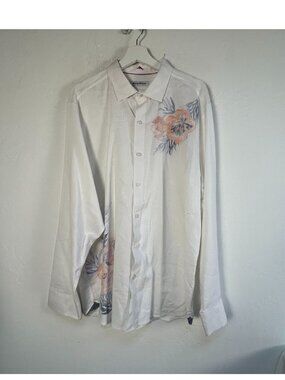 Tommy Bahama Mens South Pacific Escape Stretch-Linen Shirt XL White Long Sleeve